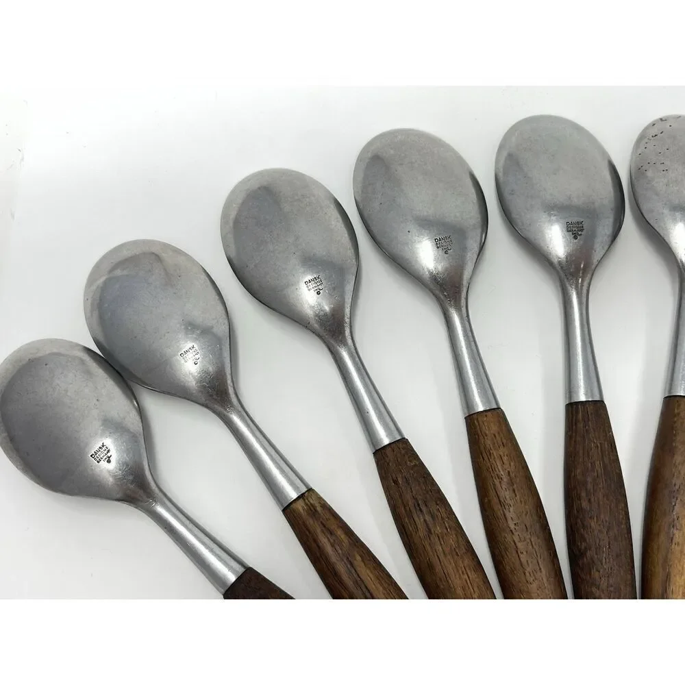 Dansk FJORD Teaspoons Teak Handle Stainless Steel Germany 6 3/8” Set Of 8